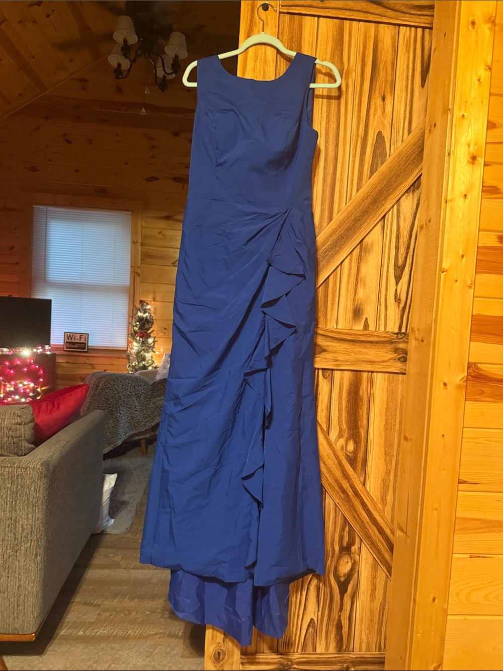 Royal Blue Ruffle-Detail Evening Gown- NWOT